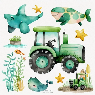 Farm Tractor Watercolor, Green Tractor Boys Clipart Nursery Décor Farm Tractor PNG Commercial Use Farming Vehicles Watercolor Illustration Cute Starfish PNG Clipart Ocean Animals Starfish PNG Adorable Star Fish Water Bubbles Sublimation Starfish Wall Art Printable Print for Kids