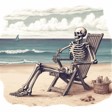 clipart, skeleton chilling on the beach