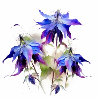 : [Digital] painting of purple borage flowers as a clipart with white background. A breathtaking painting that brings the beauty of purple borage flowers to life with bold brushstrokes and vibrant colors. The flowers burst forth from the canvas, each petal meticulously rendered to capture their delicate texture and exquisite hues. Against a clean white background, the flowers command attention, creating a sense of purity and tranquility. The composition follows the principles of balance and symm