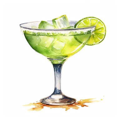 a Margarita cocktail, strong colors, border, 8K, dark watercolor, ultra details, isolated white background, clipart, hand drawn, hand drawn art, in the style of ultra-detailed oil painting pontilism hand drawn collections, pontillism brush, scumbling, HD oil painting collections,