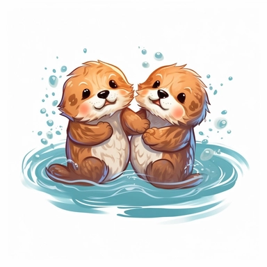 Baby Sweet Sea Otter, Swimming together in synchronized harmony, creating a delightful water dance , clipart for nursuring, animated, white transparent background