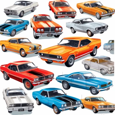 Australian muscle car wallpaper clipart pattern widely spaced clear image on white background
