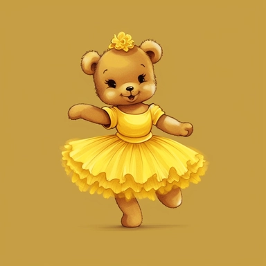 Adorable cute fantasy Teddy bear dressed like a Romantic ballerina, wearing yellow tutu, nursery art, clipart image, lineart image, solid background, high contrast with background , very detailed, 8k