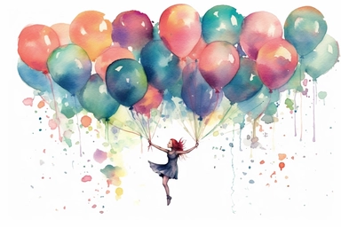 Watercolor, Design an underwater ballet with balloons replacing ballerinas and props. clipart, hd, on a white background, spaced out