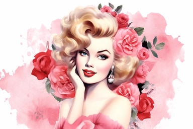 1950s Pin up girl valentines day watercolor clipart