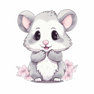 kawaii opossum clipart, white background
