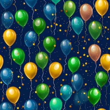 birthday balloons bright colors blue royal blue green gold high detail deep blue background clipart seamless tile