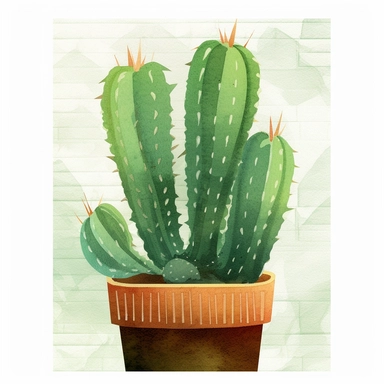 create a hand drawn watercolor clipart of a cactus potted plant, white background, 4k