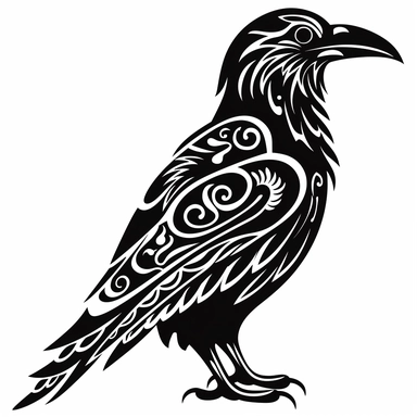 a raven silhouette tattoo made out of celtic symbols black and white clipart on white background