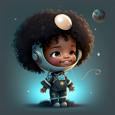 Happy Black Girl Astronant on the moon ,Cheer full , Curly hair, Black Girl clipart, Funny African American Girl , Humorous , funny , smiling in outter space in alien spacecraft , moon child png, Highly detailed close-up portrait , African american Astronaut Girl , Black Girl on the moon , , standing on the moon , Nicoletta Ceccoli, Mark Ryden, lostfish, Earl Nor, global lighting, divine rays, detailed and intricate surroundings, sf, intricate artwork masterpiece, ominous, matte painting movie p