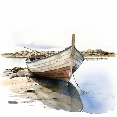 FISHING BOAT, watercolor painting by ANDREW WYETH, clipart, white background