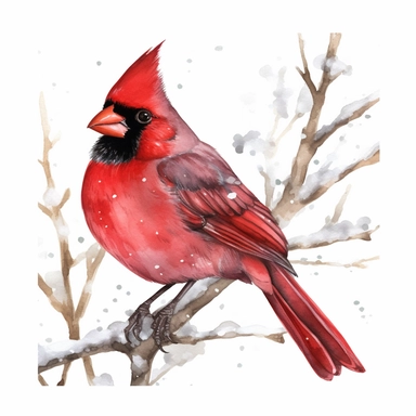 Watercolor Red Cardinal during winter clipart, realistic, photorealistic, highly detailed