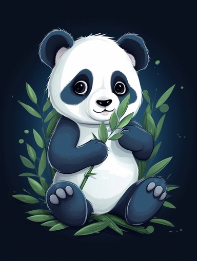 panda cute holding bamboo, vector, png, clipart, 2D, poster art, blue background,
