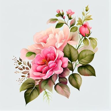 pink flowers watercolor illustration, handpainting, Greeting card Birthday Flowers Wish Rose, Hand-painted flowers transparent background PNG clipart, attention to detail,high quality, extremely detailed v 4, png on white background