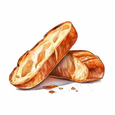 a sliced baguette, white background, clipart style