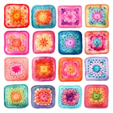 crochet granny square watercolor clipart set