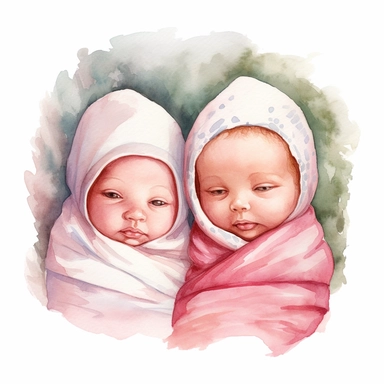 Watercolor cute new born twin baby on a cute blanket, clipart, singel clipart, High resolution, 8k
