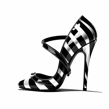 mary jane stiletto shoe clipart, binary black and white, very high contrast, white background