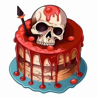 ，etsy witches halloween skull cake decoration template free vector graphic art clipart, in the style of fish-eye lens, light red and brown, chemical reactions, aggressive digital illustration, eye-catching detail, wayne thiebaud, eye-catching composition ，white clean background