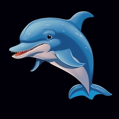 cute cartoon dolphin clipart, black background,--no cut off edges