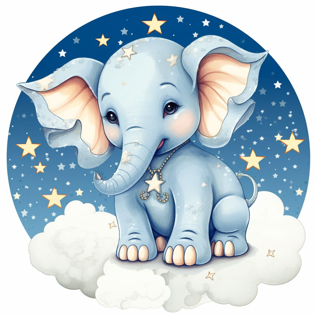 clipart of baby elephant with moon, stars and clouds - Clip Art Library