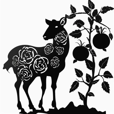 lamb, rose hip, clipart, silhouette, black and white, cartoon