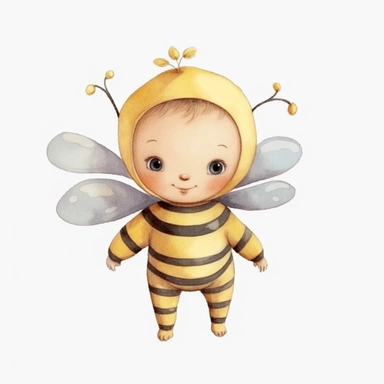 an adorable baby bundle bee clipart with watercolor illustration,full body shot,8k,etsy style, white background