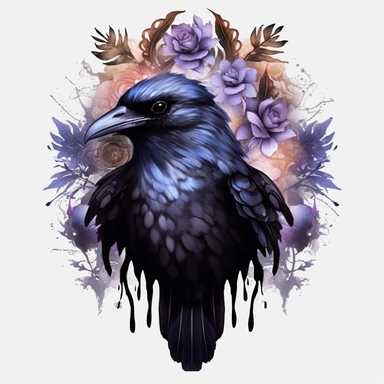 Watercolour dark fantasy black royal gothic deadly nightshade raven magnificent gothic raven mesmerising compelling features perfect magnificent detailed wings beautiful compelling realistic eyes ultra highly detailed, 18k, sharp focus, bright photo with rich colours digitally enhanced, enhanced graphics, straight, sharp focus, bright lighting, intricate detailed png image ,high definition,300dpi,graphic clipart,computer graphics