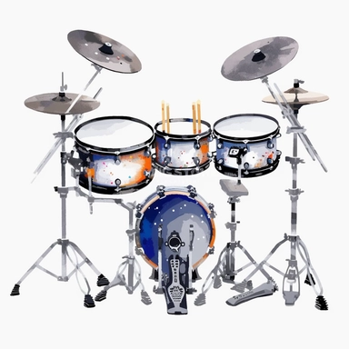Electronic Drum sharp illustration clipart, watercolor art, insane detail, white background