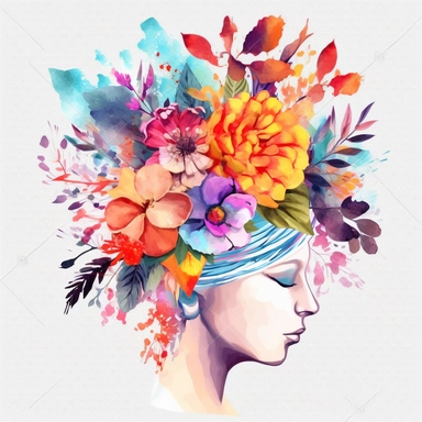 creative thinking brain, creative things, colorful watercolor clip art, leaves flower in the around, 8k,
