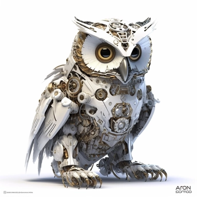 fantasy owl, fantastic owl, wallpaper owl, gods art, aion, A team of 6 supportive, curious, nerdy computer cats and robots, clipart by Sarah Anderson, pure white background