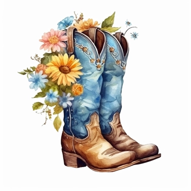Western Floral Boot Watercolor Clipart, hand draw Illustration clipart, 4K, extremely detailed