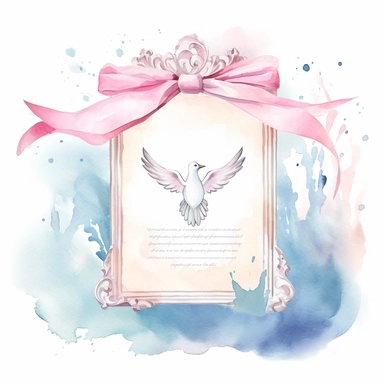 Graceful Baptism Watercolor Clipart - Pastel pink Baptism Certificate: This clipart represents a baptism certificate in pastel blue, highlighting the official recognition of this spiritual milestone.