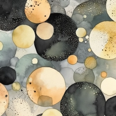 black clipart, Watercolor paper, pale colors, gold striated, summer water bubbles, romantic , pre-raphaelite, abstract