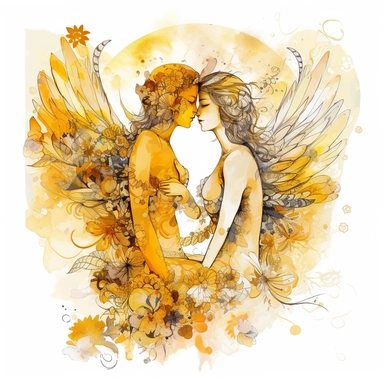 cartoons stiker flawer heart cachalot pride watercolor pop art style clipart by Gustav Klimt golden angel and men kissing , on a white background, detailed, realistic