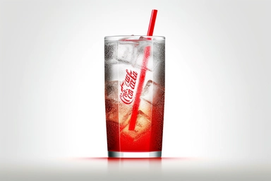 Light painted simple clipart logo, small [glass of coca cola] company emblem on a [white] background. Clean crisp illustration. Bold colors. Ultra minimalistic. Separate logo from background