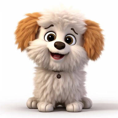 a single clipart image png graphic of a Realistic 3D cute friendly pixar style 3D animation Clipart Cute Fluffy Dog PNG Illustration