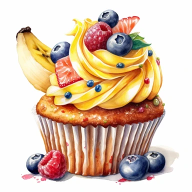 An intricately detailed watercolor clipart illustration displaying an ultra-realistic [specific design idea, like  cupcakes decorated with banana  ], isolated on a white background, in the style of ultra-detailed watercolor clipart illustrations, HDR watercolor clipart illustrations, 32K watercolor clipart illustrations, hyperrealistic watercolor clipart illustrations, ultra-intricate watercolor clipart illustrations, high-resolution watercolor clipart illustrations, high-definition watercolor c