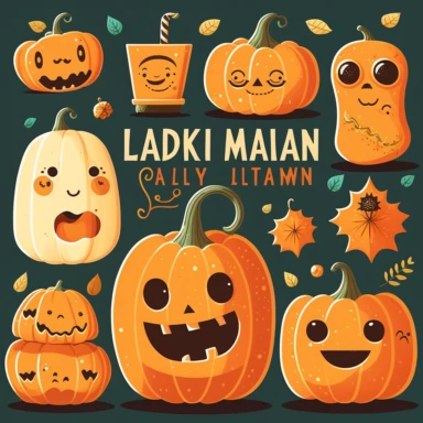 sweet jack-o-lantern clipart collection for children’s book in the style of Laura Watson