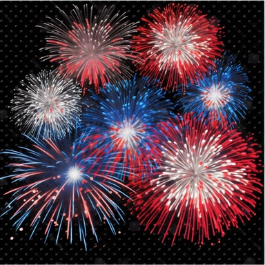 hd clipart individual red white blue fireworks pictures, black background,
