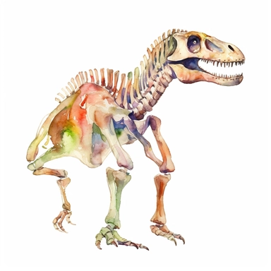 Watercolor dinosaur bones clipart, white isolated background, space out, hd
