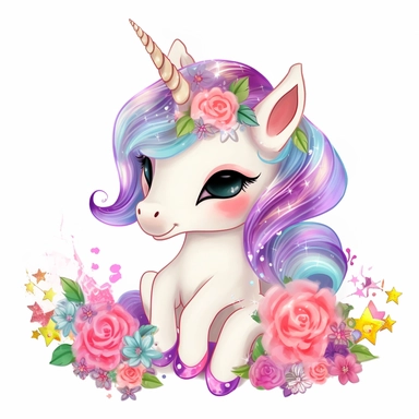 white background Clipart detailed cute painting of an adorable floral baby unicorn with light blonde hair and rainbow horn with big baby blue eyes shy little with roses pastel pinks roses and reds roses all around pastel colourful flowers vivid clear detailed roses pansies and lavender all around clipart detailed cartoon style cartoon of happy cute little tiger beautiful sparkling and pearls Clipart image shimmer and shells and starfish pastel flowers all around pastel light colors gorgeous hype