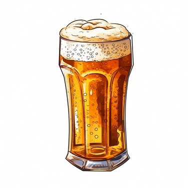 a glass of beer, cartoon, detailed, clip art, white background