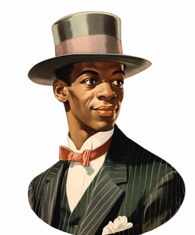 Vintage 1920 Portrait of a black Gentelman in a Boater Hat Illustration , Chromolithograph, Die Cut, 1920s Illustration, Vintage, Chromolithograph, Colorful, Antique, Ephemera, Clipart, 8k, Isolated on white