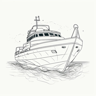 coloring page for kids of boat, white neutral background, clean line art, low details , 1,5px thick black lines, clipart