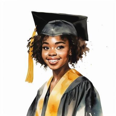 watercolor black female student graduation clipart on a white background