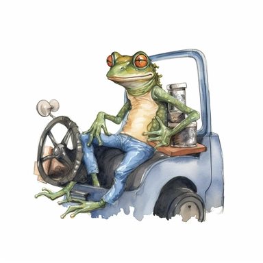 hand drawn Clipart white background frog driving a truck