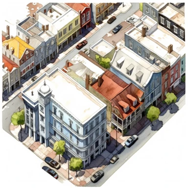 clipart The French Quarter, New Orleans, America , top view , photo realistic, white background
