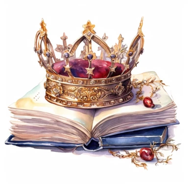 Fantasy book with a Quest for the Lost Crown: A perilous journey to reclaim a stolen crown and restore rightful rule, watercolor, clipart, white background