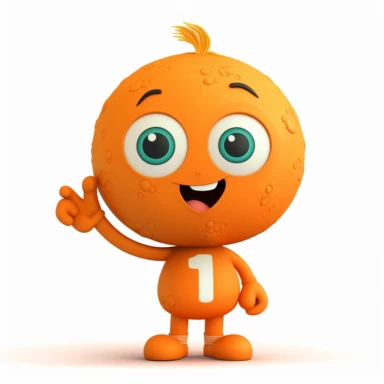 happy cute cartoon orange holding the number 1 clipart with white background